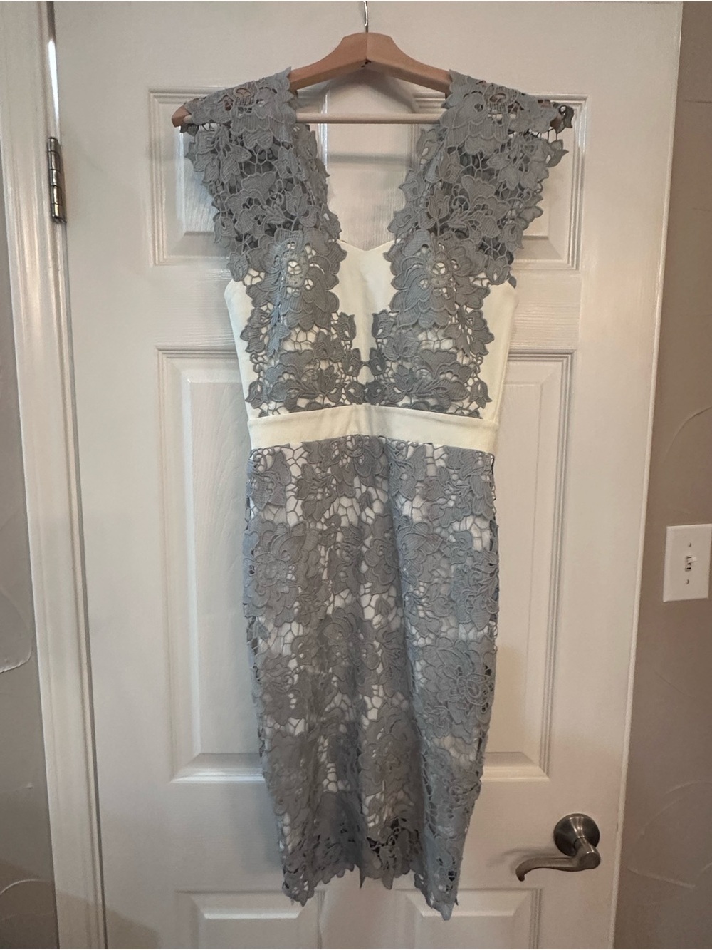Paper Dolls Gray Lace Midi Dress with Ivory Waistband